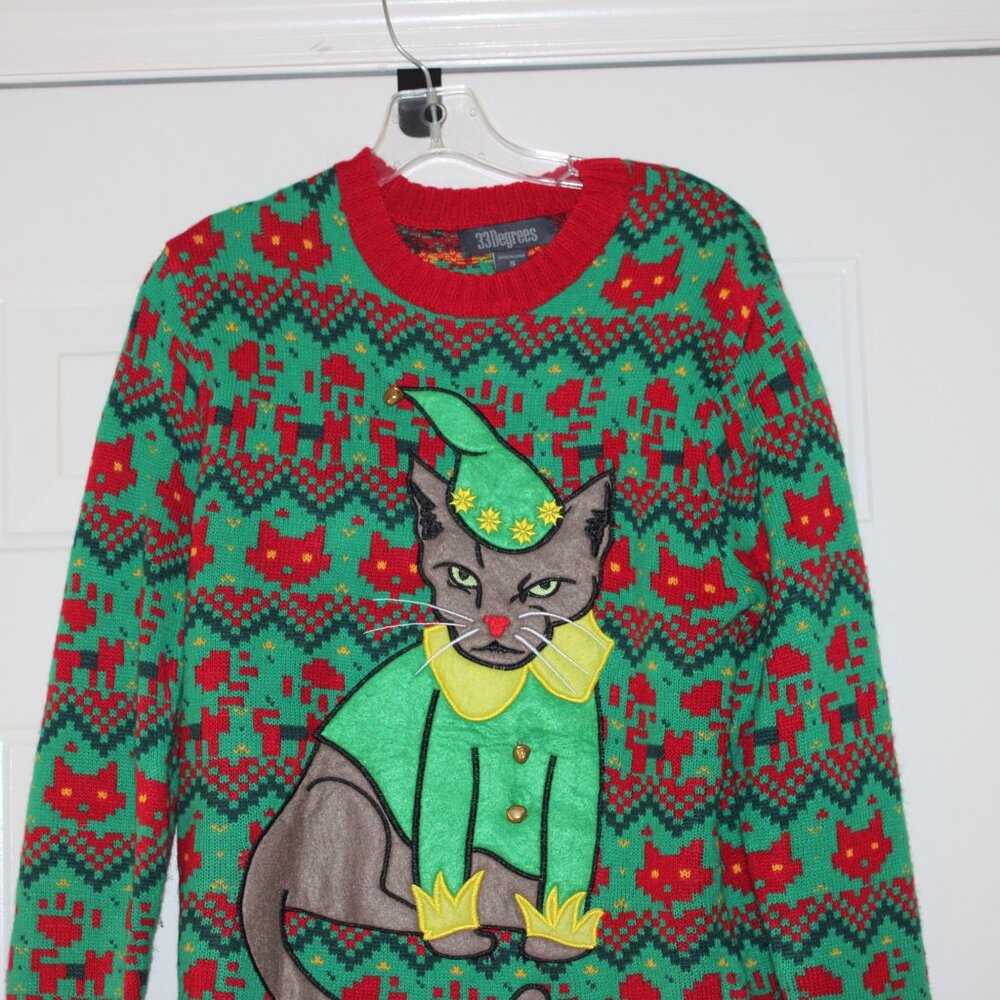 33 DEGREES - ANGRY CAT Christmas sweater size Small - Picture 2 of 3
